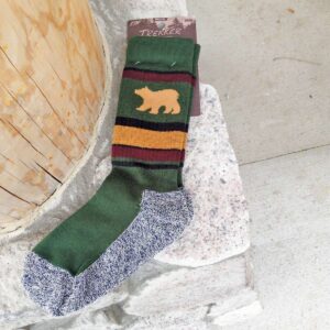 Bear green, brown, and gray wildlife socks.