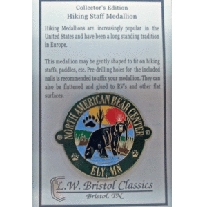 Hiking medallion colorful bear scene on silver.
