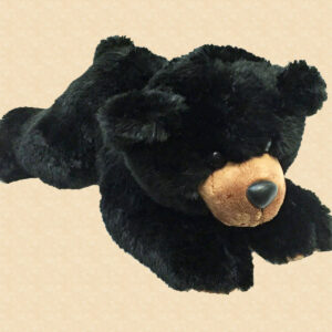 12" laying down black bear plush.