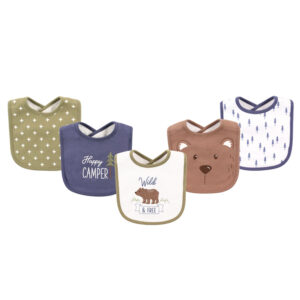 A 5 pack of baby bibs in earth tones and woodland accents.